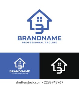 Logotipo de la casa número 3, adecuado para cualquier negocio relacionado con la casa, la propiedad inmobiliaria, la construcción, el interior con número 3.