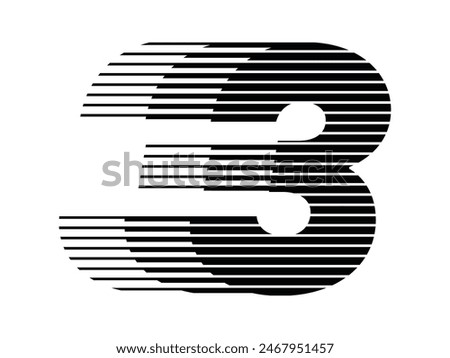 Number 3 with horizontal halftone lines