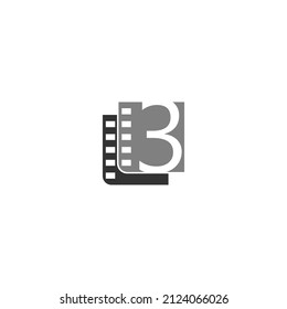 Number 3 icon in film strip illustration template vector