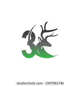 Number 3 icon logo with deer illustration design vector