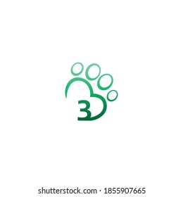 Number 3 icon on paw prints logo design
