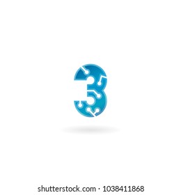 Number 3 icon. Technology smart three logo, computer and data related business, hi-tech and innovative, electronic.