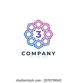 Number 3 Inside Hexagon Shape Logo Design Template Element