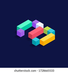 Number 3 Isometric colorful cubes 3d design, three-dimensional letter vector illustration isolated