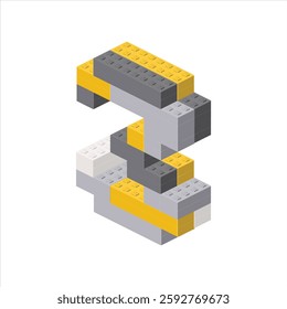 Number 3 in isometric view assembled from plastic blocks. Vector
