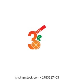 Number 3 with juice orange icon logo design template illustration