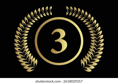 number 3 with laurel wreath icon, vector illustration.