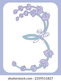 Number 3. Lavender flower font. Vector illustration.