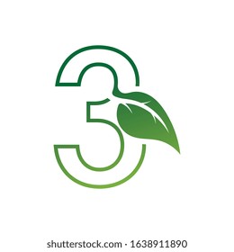 Number 3 with leaf concept logo or symbol template design