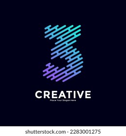 Número 3 con diseño de logotipo vectorial de color de gradiente de estilo de línea. Adecuado para negocios, tecnología, letra minimalista, nombre moderno inicial y estilo de monograma creativo