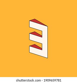 Logotipo número 3 con efecto isométrico 3d. Ilustración vectorial.