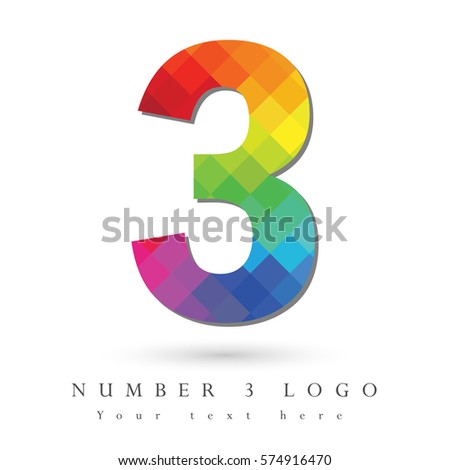 Number 3 Logo Design Concept in Rainbow Mosaic Pattern Fill and White Background