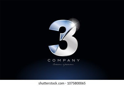 number 3 logo design with metal blue color suitable for a company or business