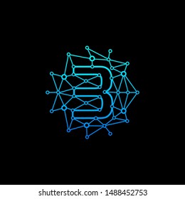 Number 3 Logo Design Template. Technology Digital logo . negative space, line, chip, concept. network icon, connect concept - Vector