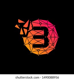 Number 3 Logo Design Template. Technology Digital logo . negative space, line, chip, concept. network icon, connect concept - Vector
