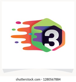 Number 3 Logo with Hexagon Intersection. Fast Speed Media Logo Design. Icon Design