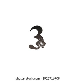 Number 3 logo icon with black orchid design vector illustration