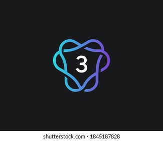 Number 3 logo icon design template. Creative linear wreath frame emblem sign logotype in modern minimal style.