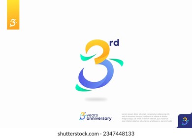 Diseño del icono del logo número 3, número del logotipo de tercer cumpleaños, aniversario 3