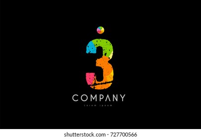 number 3 logo icon design with grunge texture and rainbow colored pattern