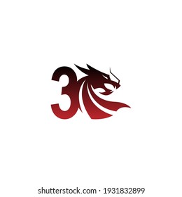 Number 3 logo icon with dragon design vector illustration