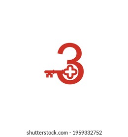 Number 3 logo icon with key icon design symbol template vector