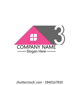 Nummer 3 Logo Symbol Monogramm für Haus, Immobilien-Illustration