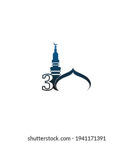Nummer 3 Logo-Symbol mit Moschee-Design-Vektorgrafik