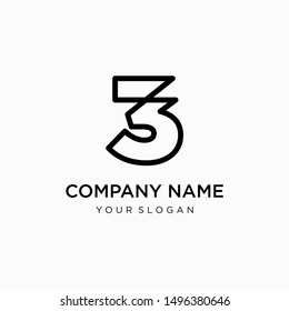 number 3 logo with monoline style. monogram infinity concept. minimalist Modern Logo Technology for Business - vector