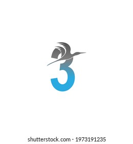 Number 3 logo with pelican bird icon design vector