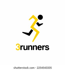 Logo número 3 e icono del corredor. Adecuado para empresas en el campo de los deportes y la moda.