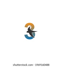 Number 3 logo with swift bird icon design vector template