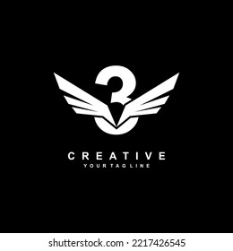 number 3 logo template design with wings. 3 creative logo with wings. modern logotype symbol. wing logo. vector symbol of freedom. flying icon