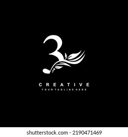 
Number 3 logo vector design with leaf decoration. monogram number 3, typography. feather logo. luxury number 3. 3 flourish. suitable for commemorative logos, events, anniversaries, birthdays, ages, 