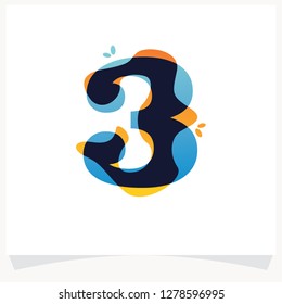 Number 3 logo with watercolor splashes. Color overlay style.