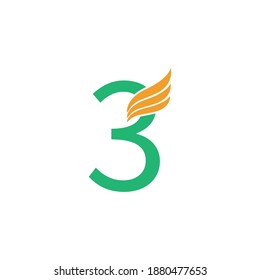 Logo número 3 con ilustración de diseño de icono de ala