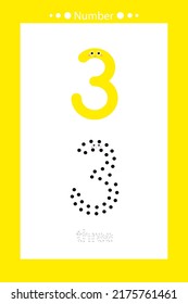 Number 3 lowercase. Worksheet. Children's education. Vector typeset. Preschool training.