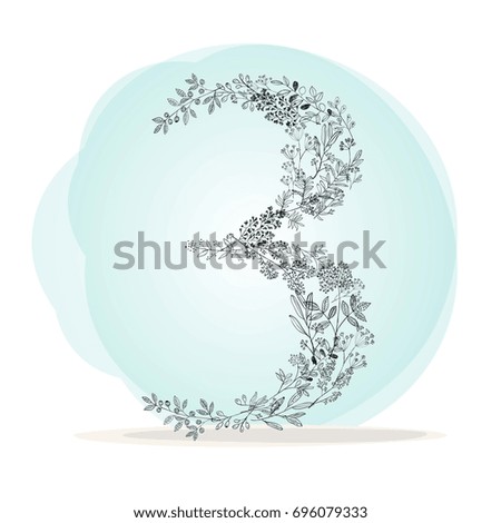 Number 3. Made from leaves and grass, vector