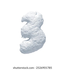 Number 3 made of snow realistic 3d design isolated on background. Three sign made from snowy white texture. Vector illustration