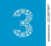 Number 3 made from snowflakes. Decorative element for Christmas and New Year design. Vector graphics