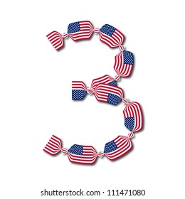 Number 3 made of USA flags in form of candies on white background, Vector Illustration