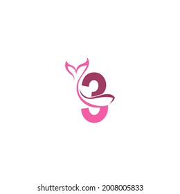 Number 3 with mermaid tail icon logo design template vector