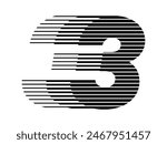 Number 3 Modern Logo with Horizontal Speed Line Pattern
