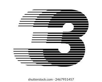 Number 3 Modern Logo with Horizontal Speed Line Pattern