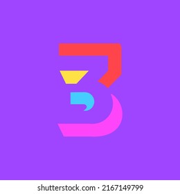 Number 3 in a modular font style, with a sharp, bold, masculine style, but fun and colorful. Perfect for personal brand logos, abbreviations, titles, etc.