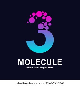 El diseño vectorial de los puntos de molécula número 3. Adecuado para empresas, iniciales, Medicina, ciencia, tecnología, laboratorio, electrónica