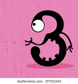 Number 3 Monster on grunge background. vector illustration