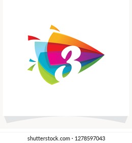 Number 3 Negative space design. Number 3 logo at colorful multicolor triangle play background