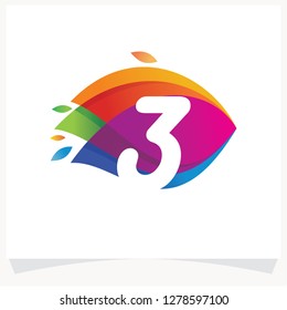 Number 3 Negative space design. Number 3 logo at colorful multicolor background