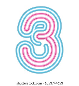 number 3 neon font pink and blue on white backgroundvector illustration design